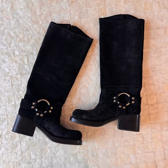 Jeffrey Campbell Trouble Buckle Boot Black Oiled Suede NEW tall boots sz 9 - Picture 4 of 12